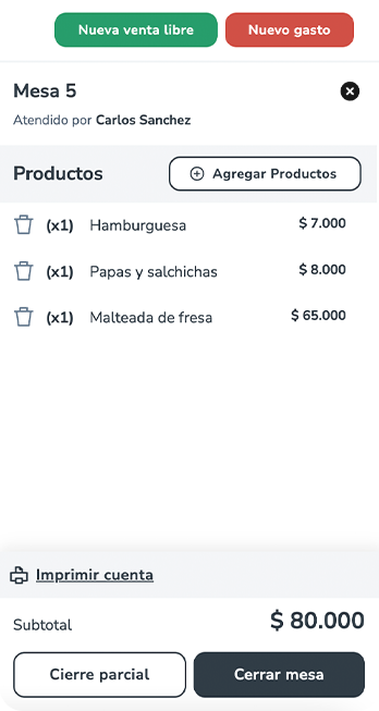 Módulo mesas sistema pos 