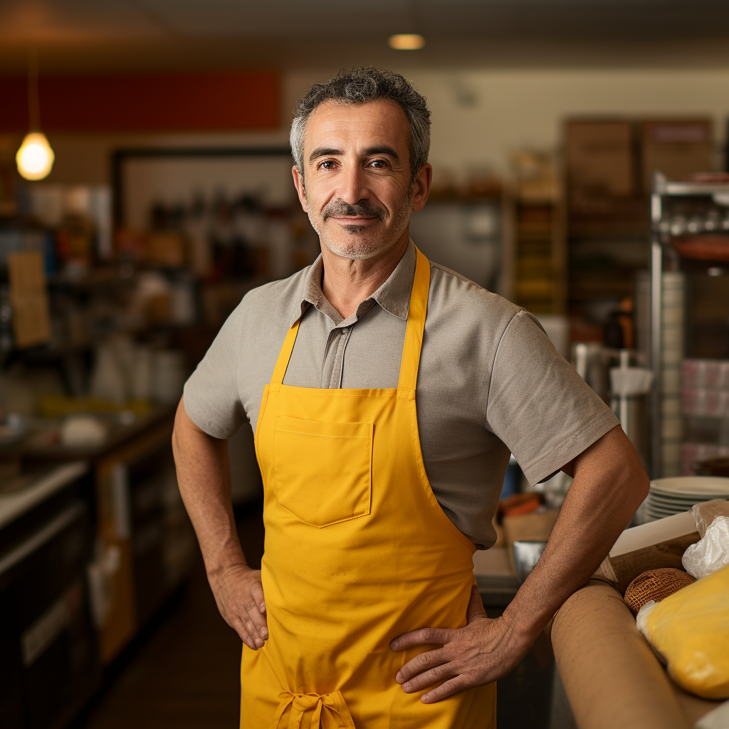 señor de edad media sonriendo en un restaurante