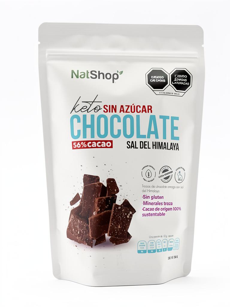 Chocolate Keto sin Azúcar 56% Cacao con Sal de Himalaya