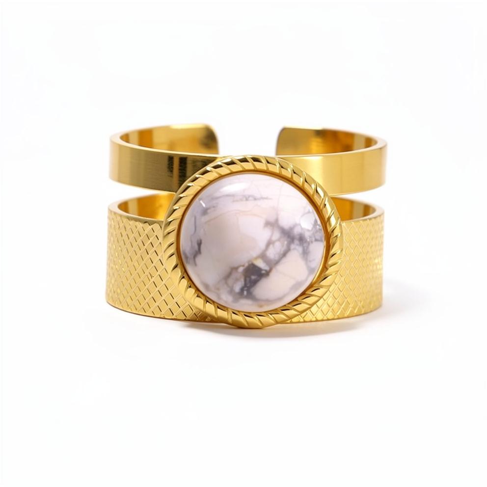 Anillo acero inoxidable perla blanco con gris