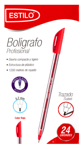 BOLÍGRAFO ESTILO FINO 0.7 ROJO X24