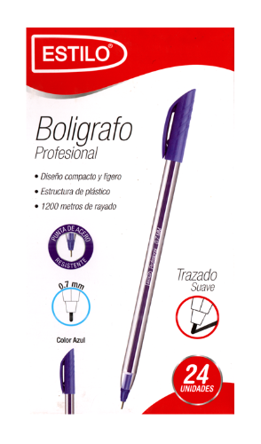 BOLÍGRAFO ESTILO FINO 0.7 AZUL X24