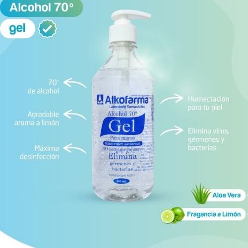 Alcohol en Gel de 70⁰ (500 ML) Con Dispensador - Marca Alkofarma