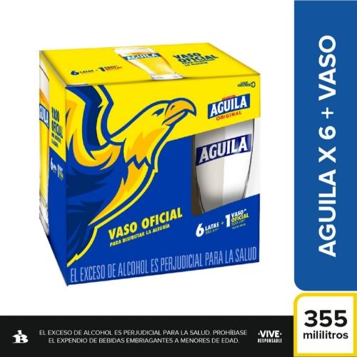 Cerveza Águila Lata 355cc x6 + Vaso