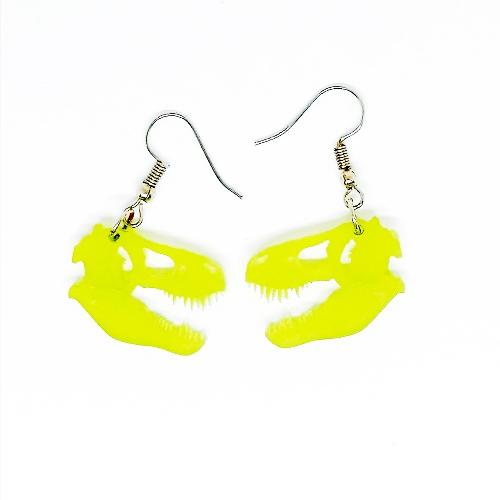 Aretes  cráneo de dinosaurio verde mate