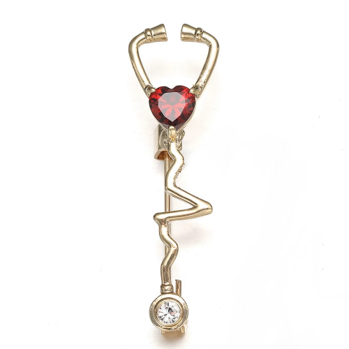 Broche de estetoscopio cristal rojo