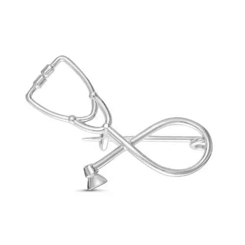 Broche de estetoscopio plateado