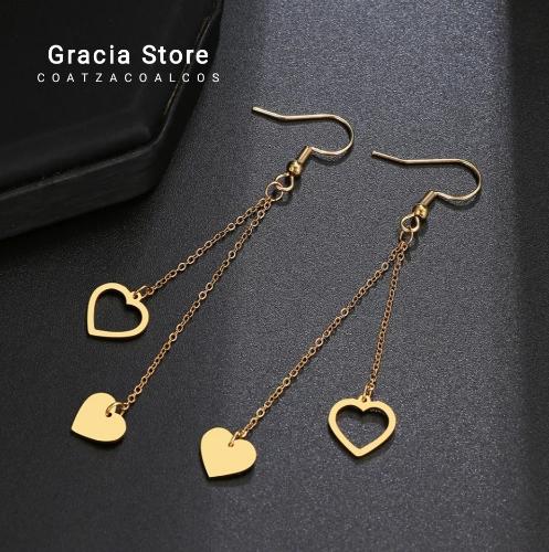Aretes largos de corazón 