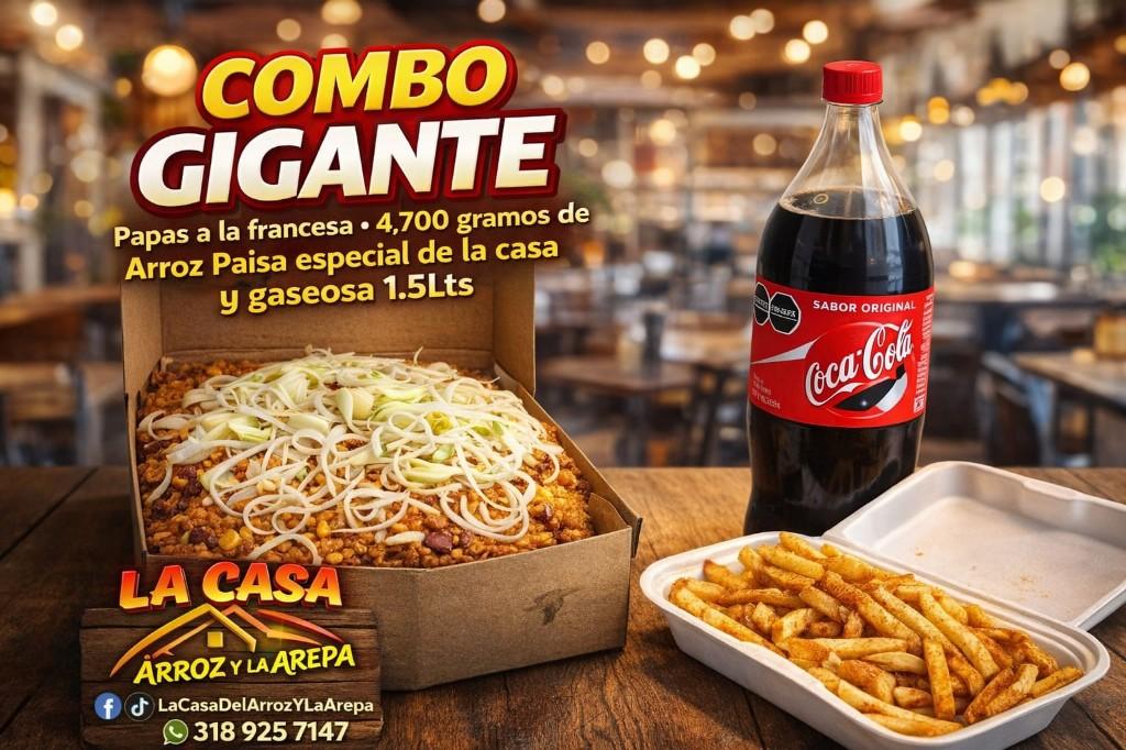1. COMBO EL GIGANTE +Arroz Especial De La Casa + GASEOSA 1.5 + PAPAS A LA FRANCESA GRANDE