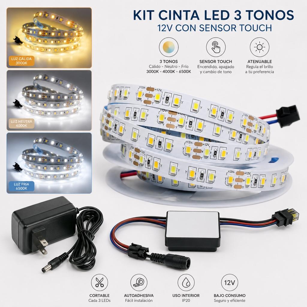 Miniatura 2 de Kit cinta LED 12V 3CCT con sensor touch