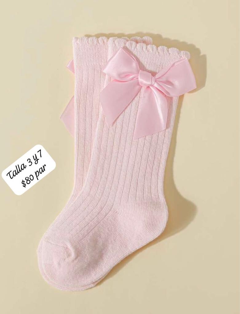 Calcetas rosa con moño talla 3y 7