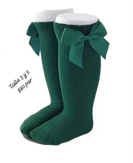 Calcetas largas verdes con moño talla 3 y 5