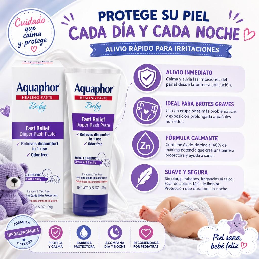 Aquaphor Crema para sarpullido del pañal del bebé - Para sarpullido y brotes graves del pañal - Tubo de 3.6 oz