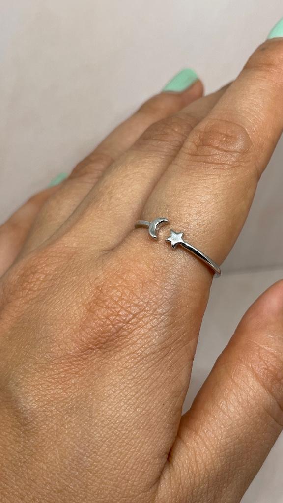 Anillo estrella luna plateado