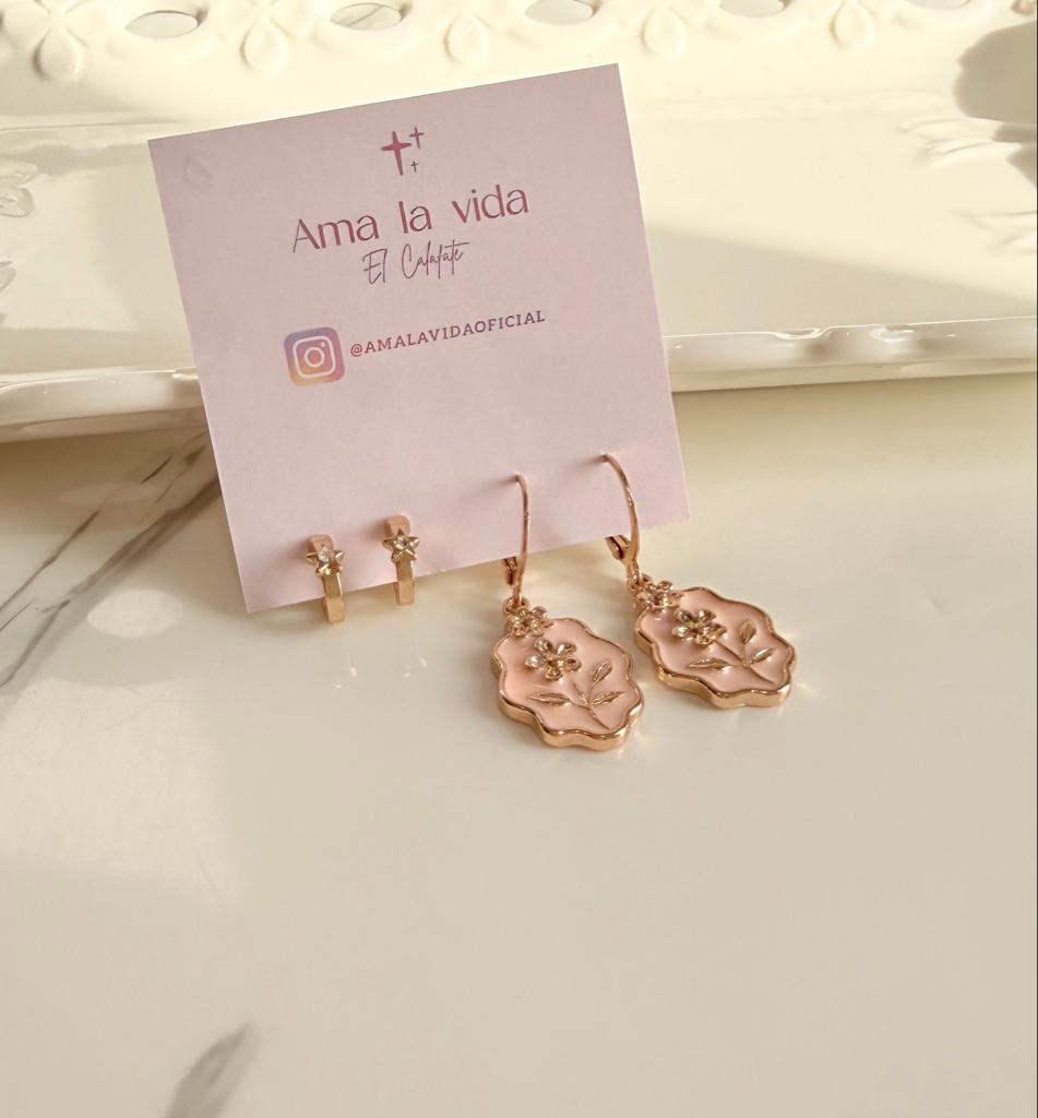 2 pares Aros Ama la vida rosa