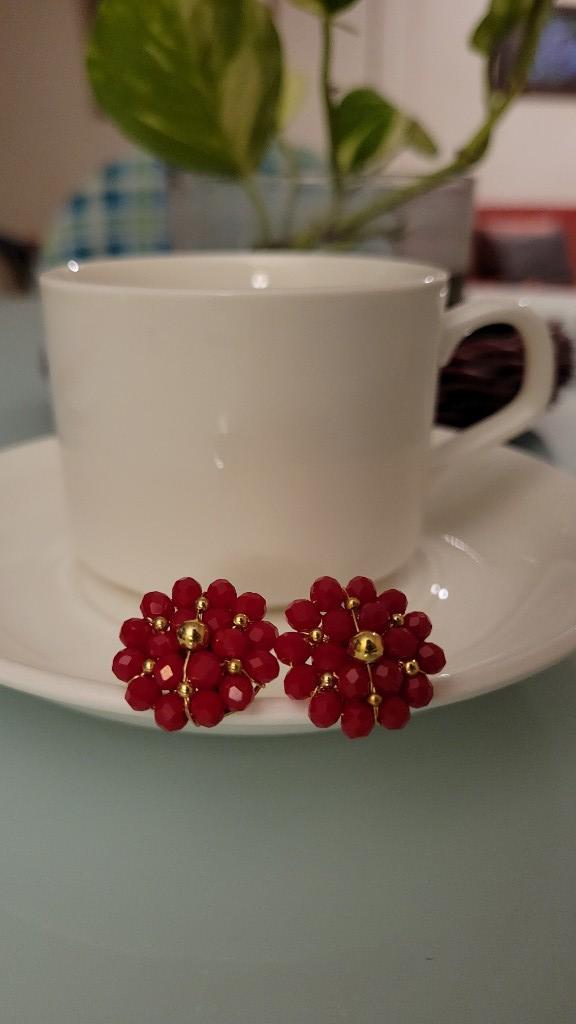 Aretes doble Flor Rojo Rubí