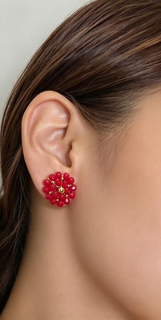 Miniatura 2 de Aretes doble Flor Rojo Rubí