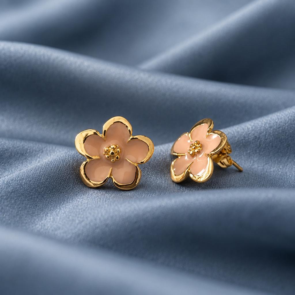 Aretes flor rosado y dorado