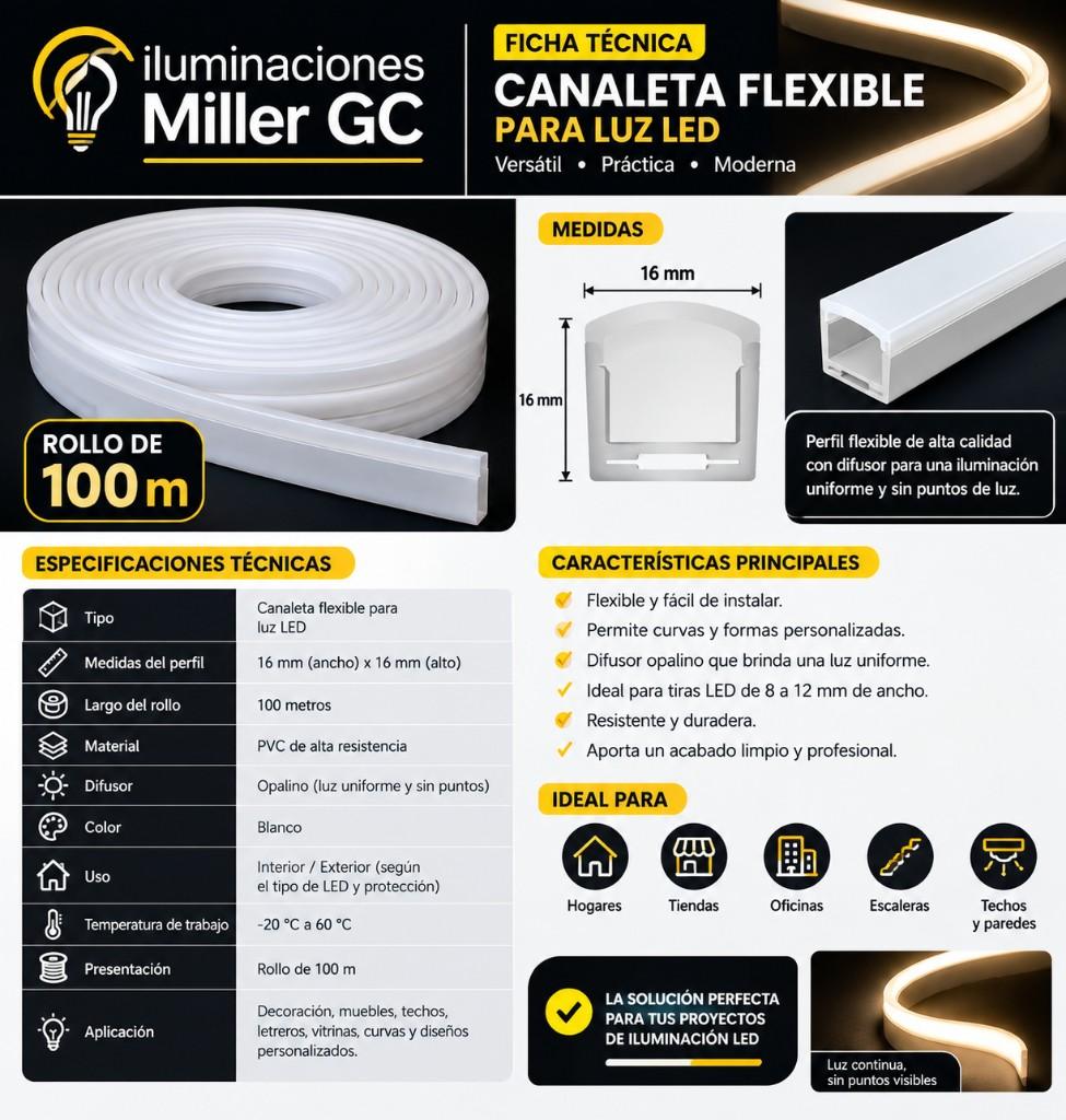 Canaleta flexible blanca LED 100m