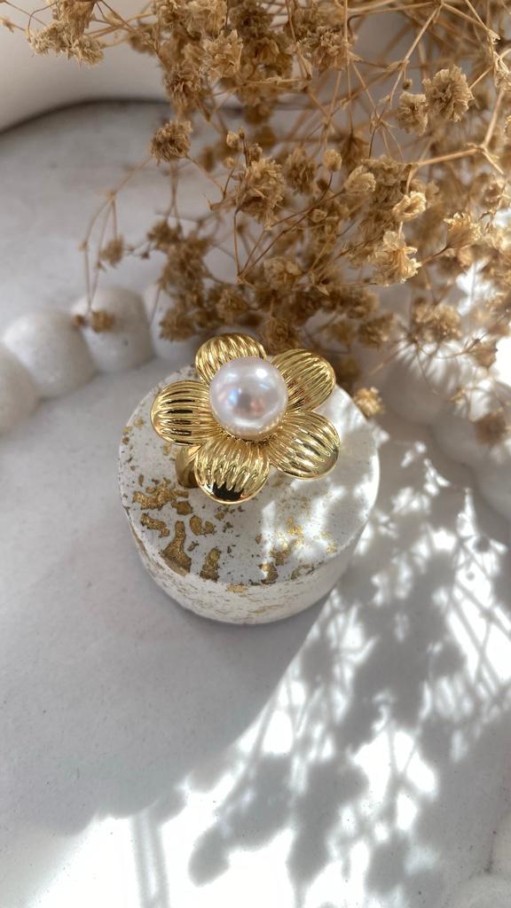 Miniatura 2 de Anillo flor dorado perla