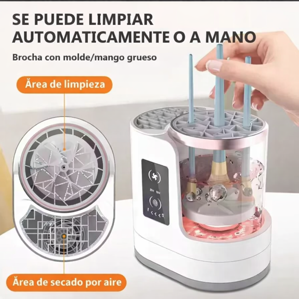 Miniatura 2 de Máquina Limpiadora de Brochas de Maquillaje Eléctrica Portátil 3 en 1 con Secador y Soporte, Herramienta Automática USB