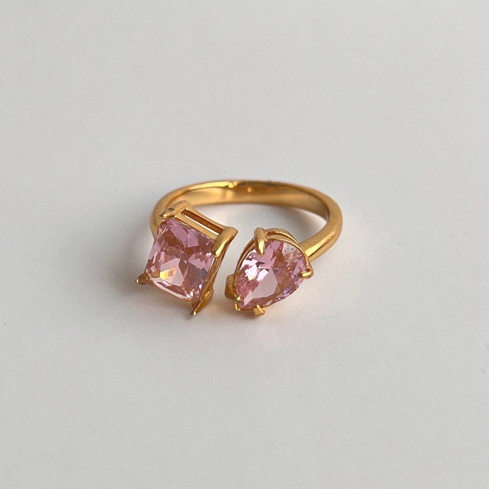 Anillo Ajustable con Circoneas Rosa - Dorado - ANI214