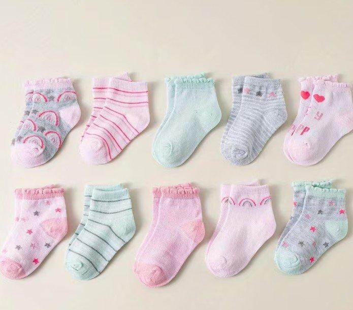 2 Par de medias de niña colores pasteles y figuras arcoiris 1-3T