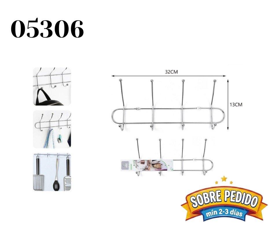05306 Perchero Plateado Con 4 Ganchos Dobles 32*13Cm C/50pzas