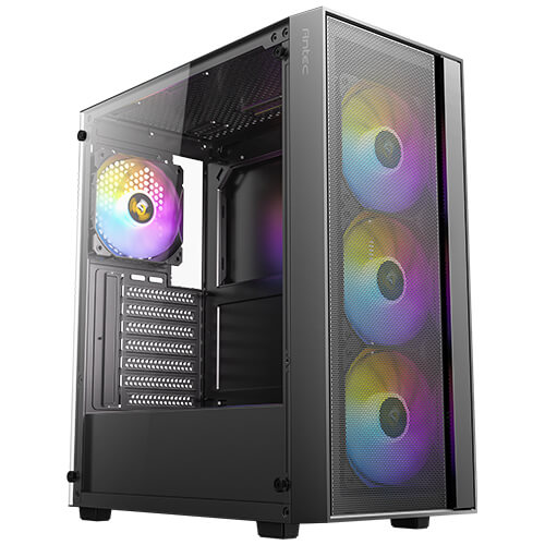  CASE GAMING ANTEC AX65 ARGB BLACK MESH SOPORTA PLACAS BASE ATX, MICRO-ATX E ITX. ADMITE HASTA OCHO VENTILADORES DE 120MM SIMULTÁNEAMENTE. ALTURA MÁXIMA DEL DISIPADOR DE CPU: 160MM. 1 MES DE GARANTIA.