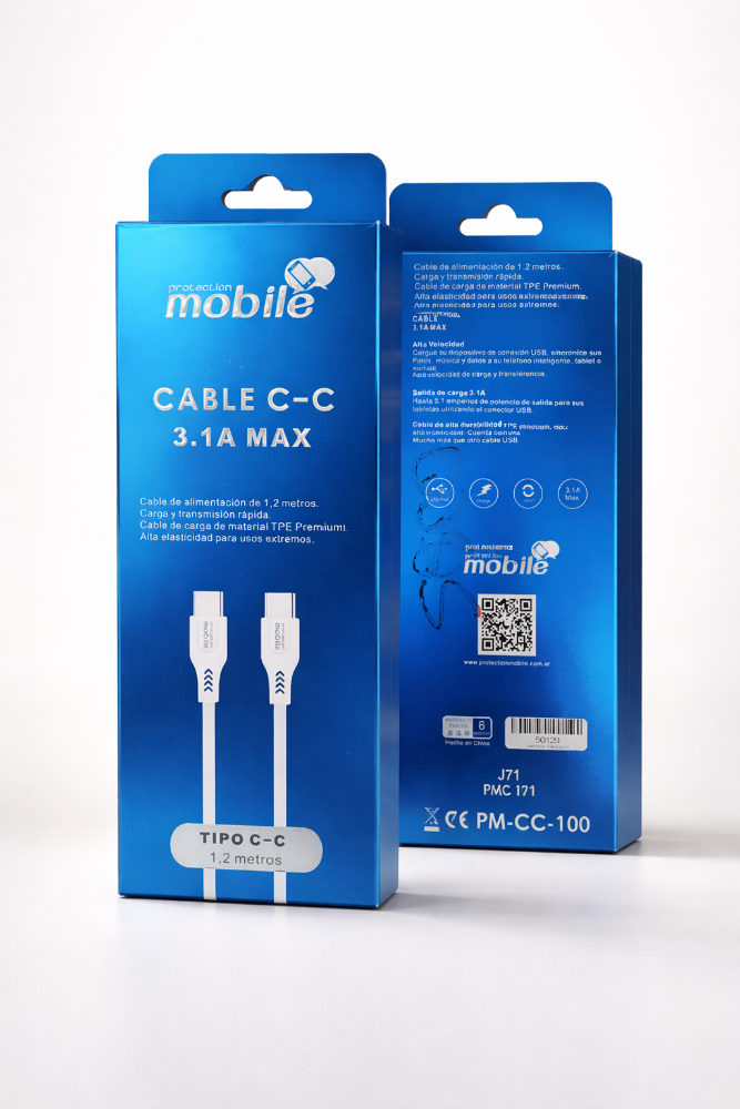 Cable USB Tipo C a Tipo C 3.1A Max 1,2 m – Carga Rápida TPE Premium Protection Mobile