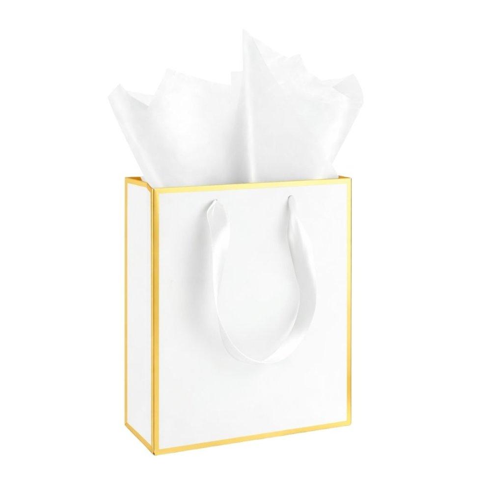 Bolsa De Regalo Metálica Blanca Con Dorado De Lujo 23cm
