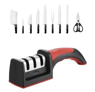 afilador de cuchillos pro multifuncional ergonómico cocina color negro
