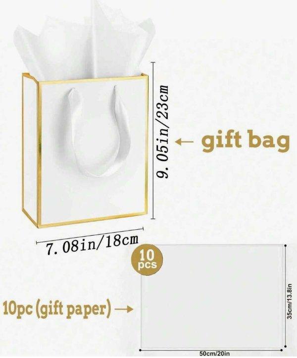 Miniatura 3 de Bolsa De Regalo Metálica Blanca Con Dorado De Lujo 23cm