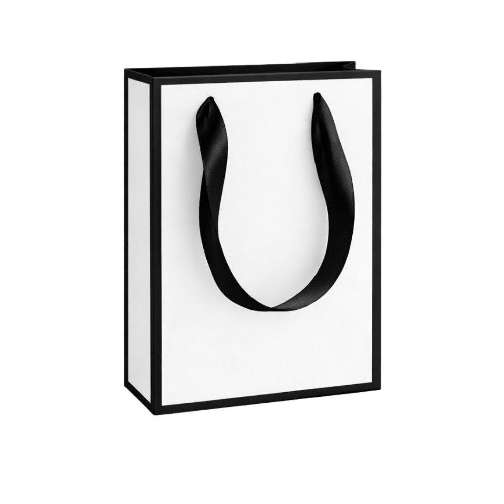 Bolsa De Regalo De Papel Metálico Negra Blanco 16cm