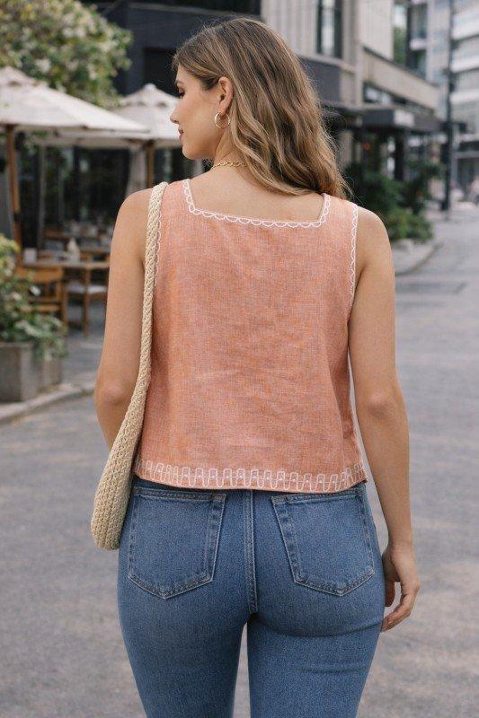 Miniatura 3 de CAMISA DE LINO CON CUELLO CUDRADO BORDADO