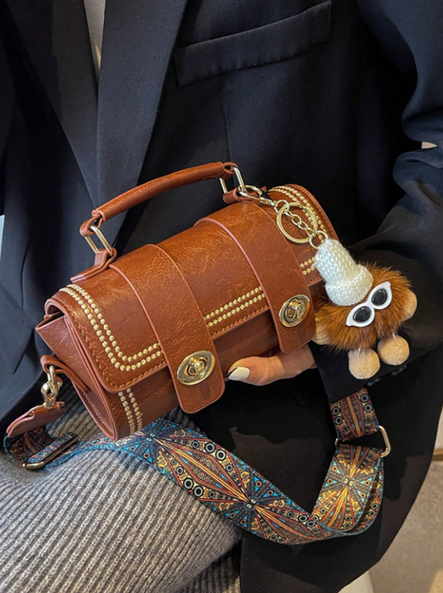 Miniatura 2 de Bolso estilo vintage cilindrico marrón 19x10cm