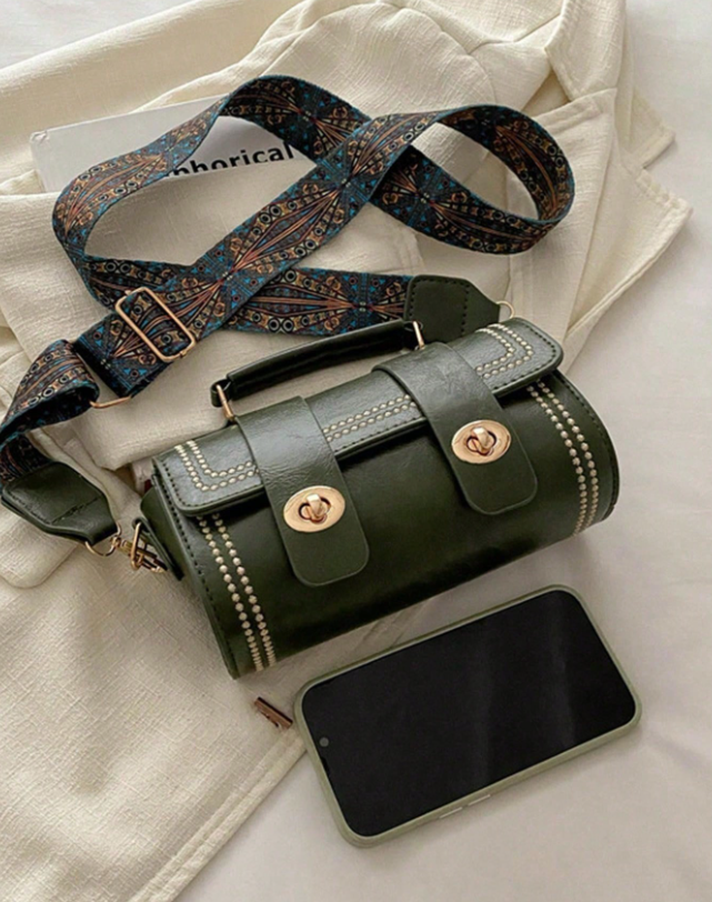 Miniatura 3 de Bolso estilo vintage cilindrico Verde musgo 19x10cm