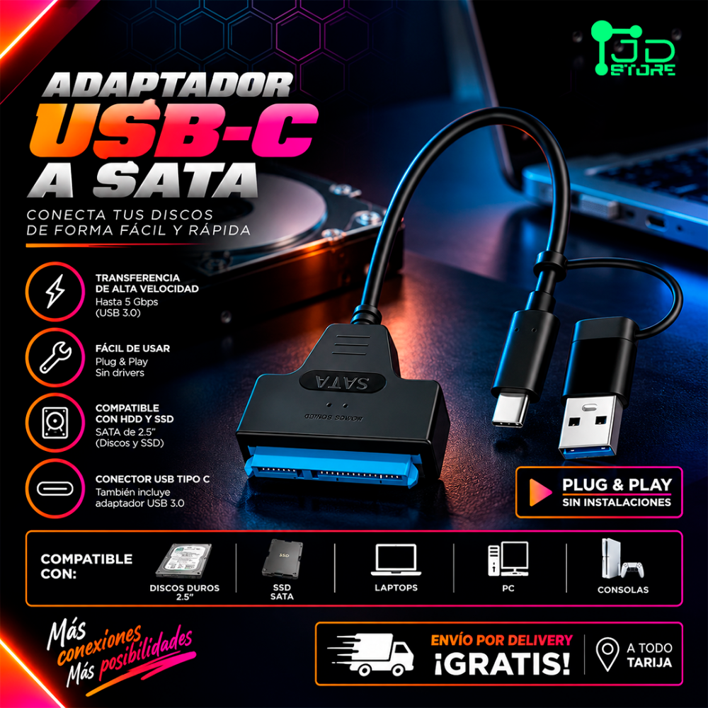 ADAPTADOR DE USB C + USB A / A SATA