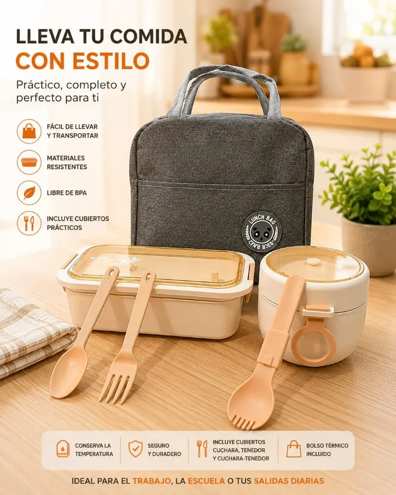 Set De Lonchera + Porta Comida X2