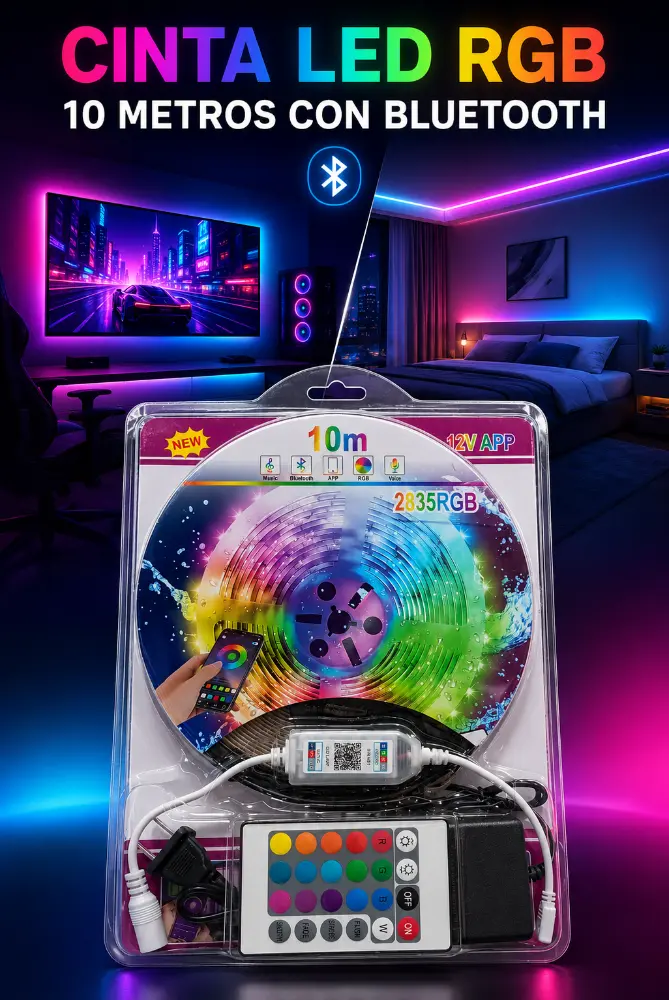 Cinta Led Rgb 10 Metros Con Bluetooth 2835