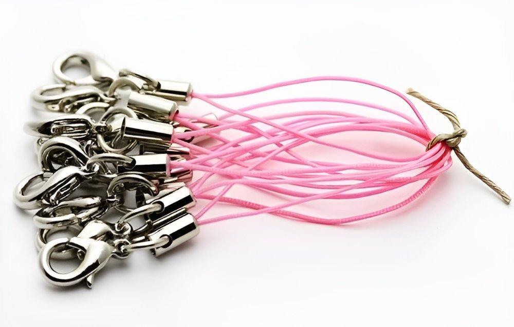  Cuerdas para llaveros rosadas con cierre 6.5 cm x 10 unidades