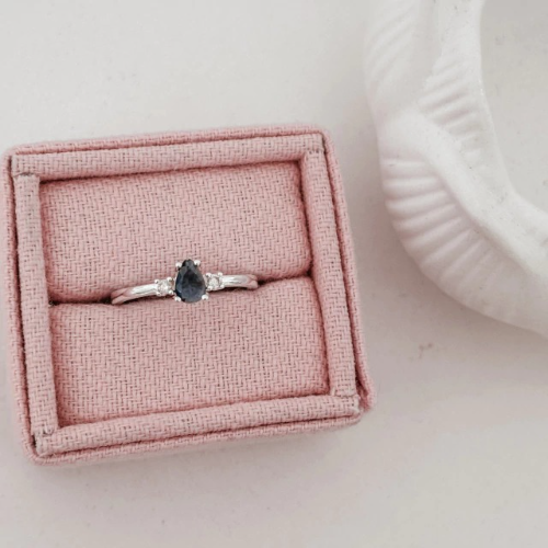 Anel Solitária Pedra Azul Prata