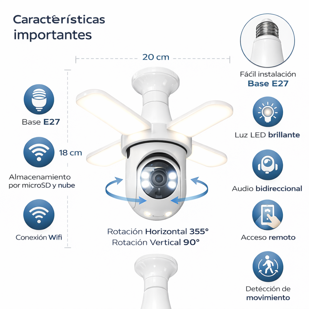 Miniatura 3 de CAMARA 360  ESTILO FOCO CON LUZ LED 