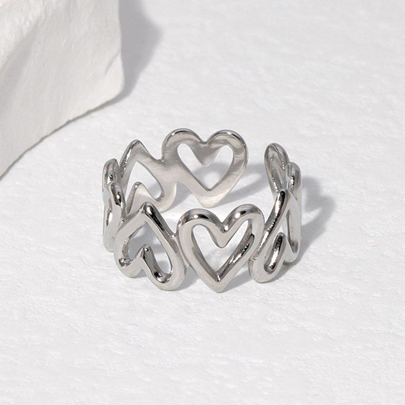 Anillo acero inox ajustable corazón plateado
