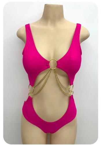 Miniatura 2 de BIKINI  con detalle de cadena dorada y aberturas fucsia
