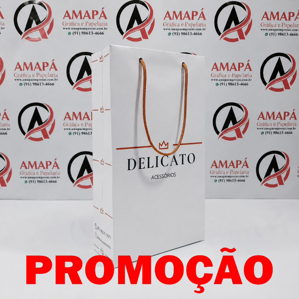 Sacola (13x24cm) - Papel SEM brilho - Alça Cordão - Promoção