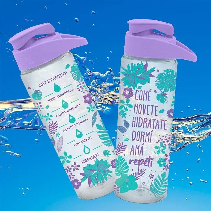 Botella de Agua Deportiva Dehuka Dakar 750ml Medidora Violeta - Control de Hidratación - Marcador Mililitros
