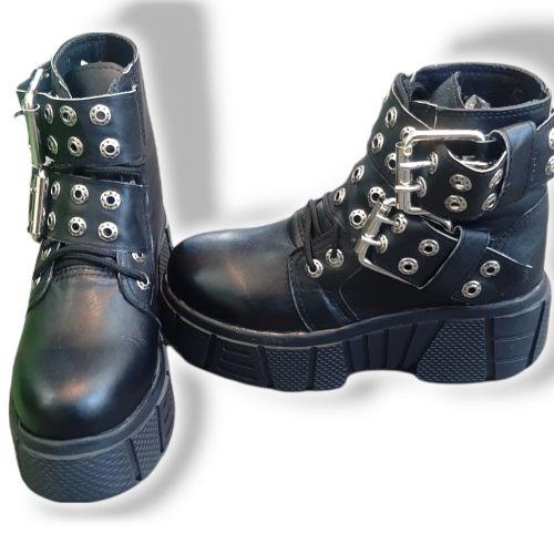 Bota de 2 Hebillas en Piel Negra