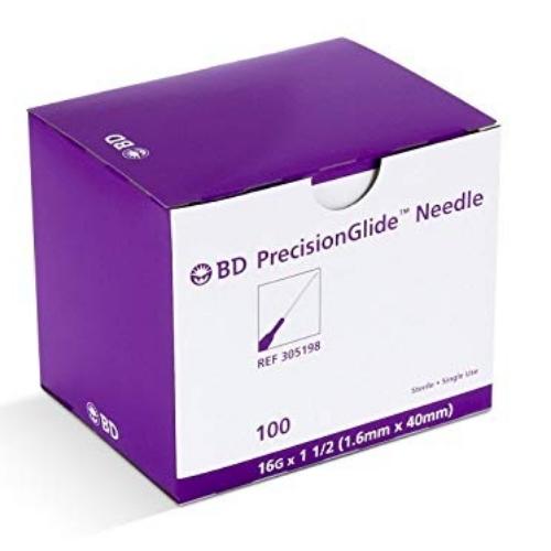 Aguja 16G X 1 1/2" BD caja x100 unidades 