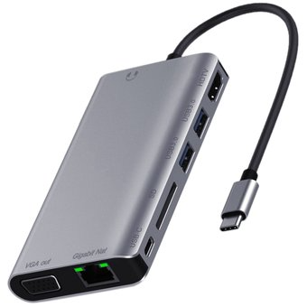 ADAPTADOR 8 EN 1 USB TIPO C (LAN, VGA, HDMI K4, 2 USB 3.0, SD, USB C, JACK 3.5))